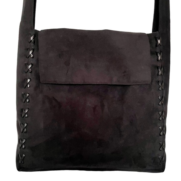 Black Elegant Ultrasuede Handbag Crossbody Messenger/Shoulder Bag Made in Italy - Picture 7 of 14